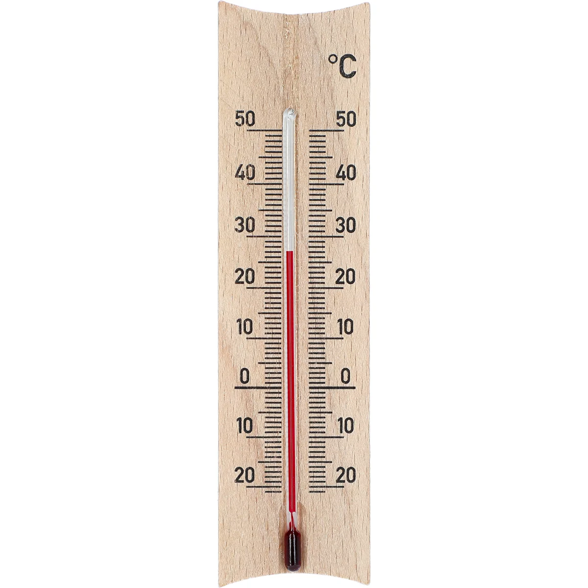 Zimmerthermometer aus Holz (-20 bis +50 °C), hellbraun, 15 cm