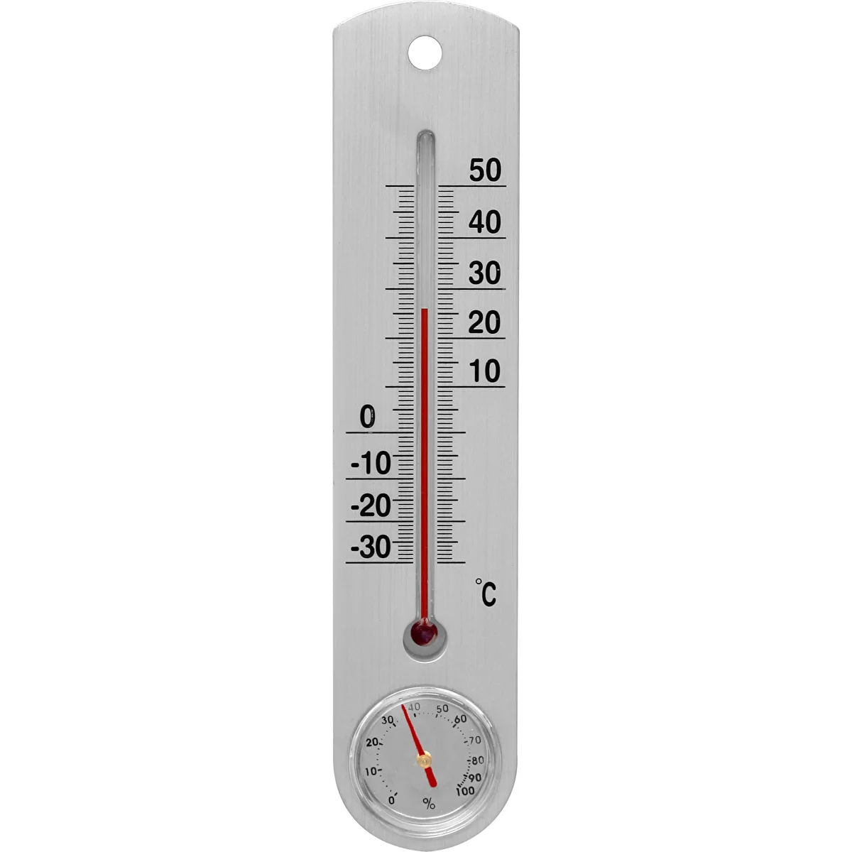 Universelles silbernes Thermometer mit Hygrometer (-30 °C bis +50 °C) 25 cm
