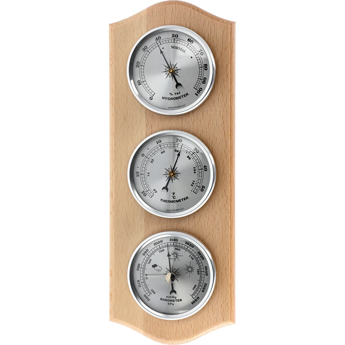 Retro-Wetterstation - naturbelassenes Holz mit silbernen Skalen