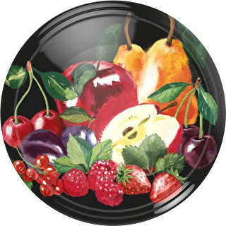 Twist-off-Deckel TO 66/4, Früchtemotiv auf schwarzem Hintergrund – 10 Stk.