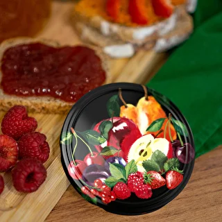 Twist-Off-Deckel TO 82/6, Fruchtmotiv auf schwarzem Hintergrund – 10 Stück – photo 6
