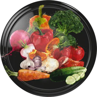Schraubdeckel fi82/6 mit Gemüse-Motiv auf schwarzem Hintergrund – 10 Stück – photo 1