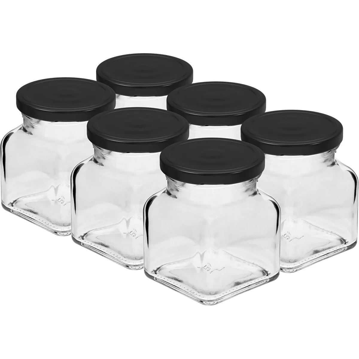 Eckiges Twist-Off-Glas 120 ml – Ø 53, mit schwarzem Deckel, 6 Stück