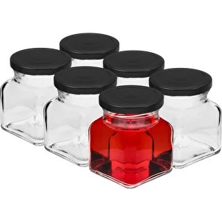Eckiges Twist-Off-Glas 120 ml – Ø 53, mit schwarzem Deckel, 6 Stück – photo 2