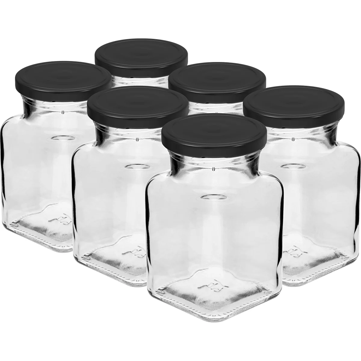 Twist-off-Glas 150 ml Cztery kąty Ø 53 mm mit schwarzem Deckel, 6 Stück