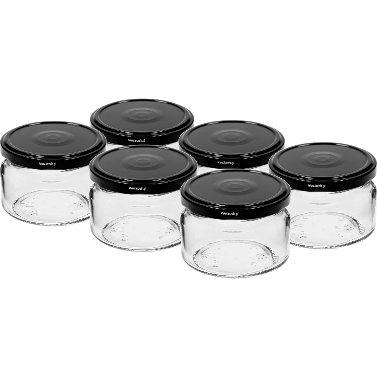 Niedriges Schraubglas 200 ml – mit schwarzem Twist-Off-Deckel Ø 82/6, 6 Stück