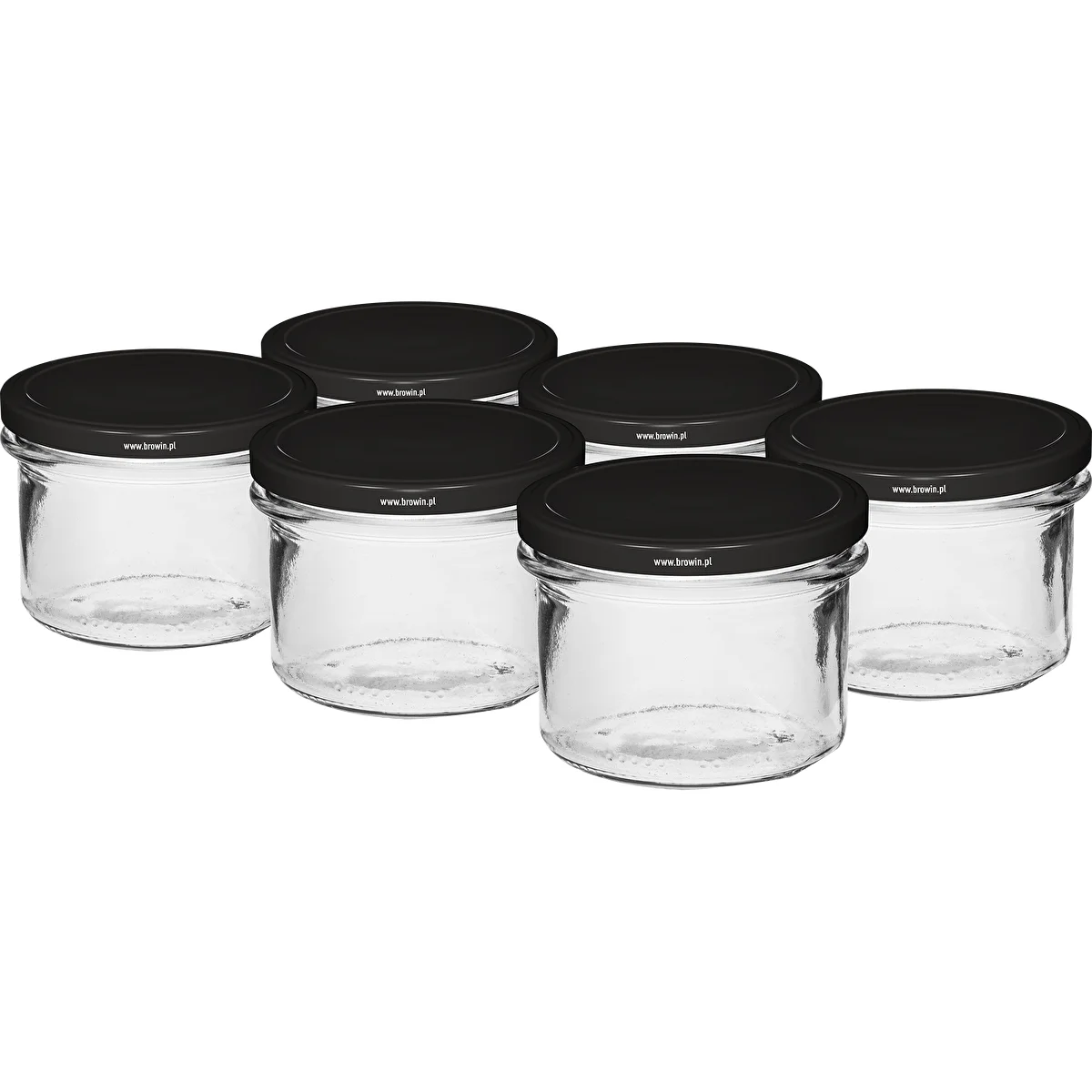 Gerades Schraubglas 235 ml (TO 82) mit schwarzem Deckel – 6er-Set