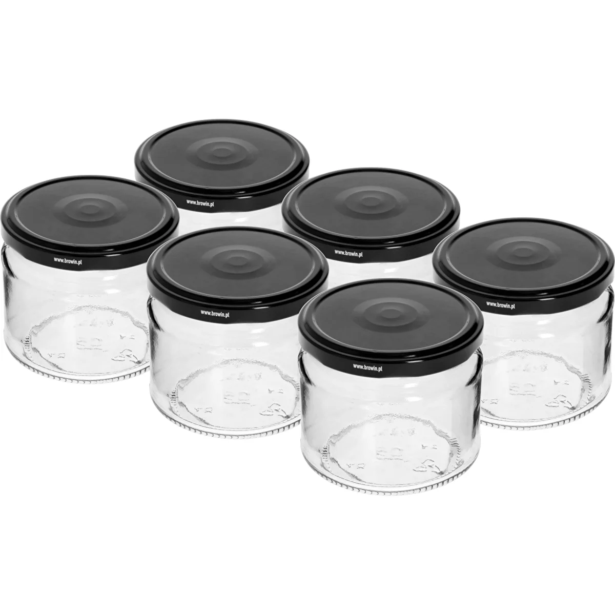 Niedriges 330-ml-Einmachglas – mit schwarzem Twist-off-Deckel Ø 82/6, 6 Stück
