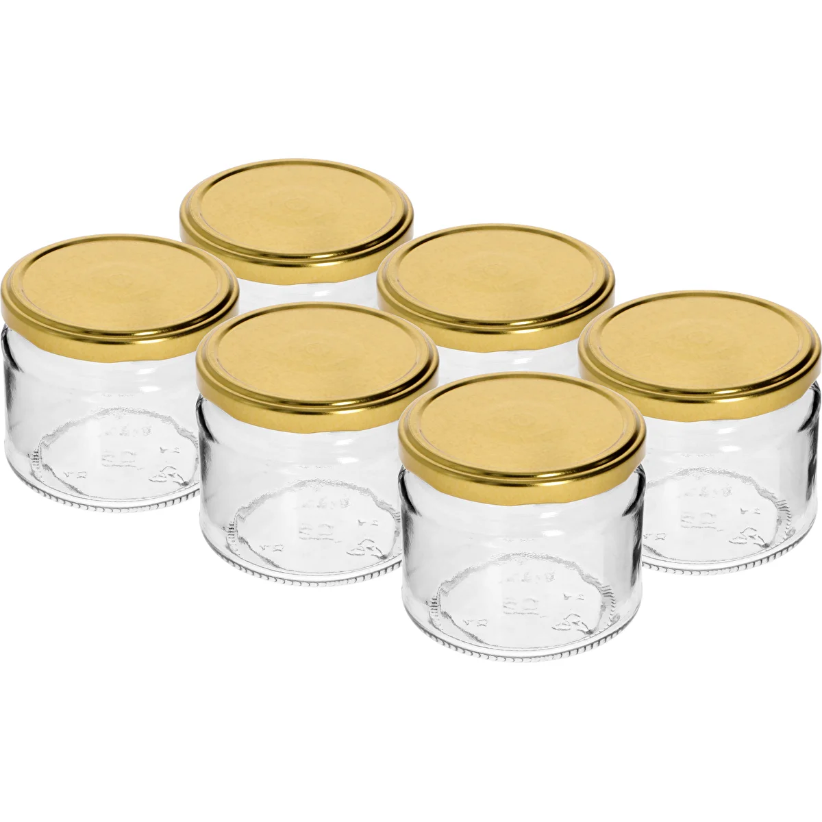Niedriges 330-ml-Einmachglas – mit goldenem Twist-Off-Deckel Ø 82/6, 6 Stück