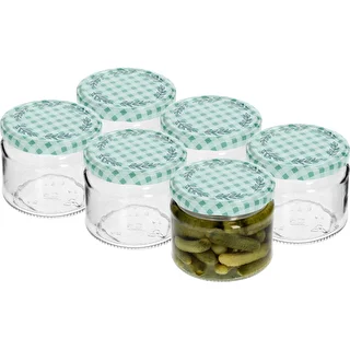 Niedriges 330-ml-Einmachglas – mit farbigem Twist-Off-Deckel fi 82/6, 6 Stück