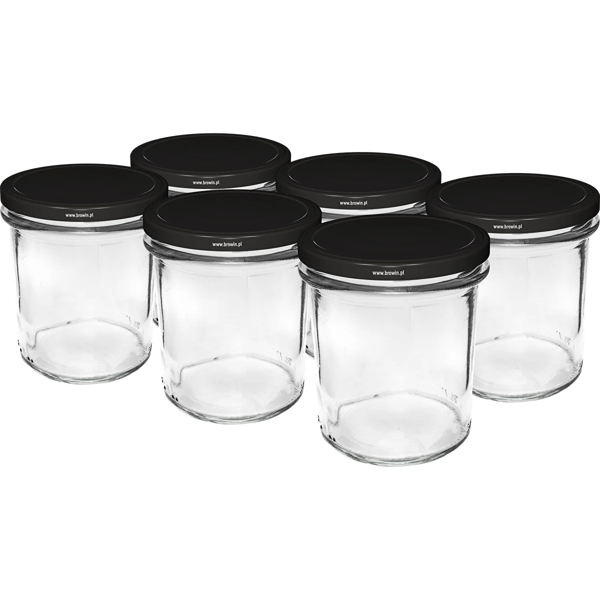 Gerades Schraubglas 350 ml mit schwarzem TO-82-Deckel – 6 Stück