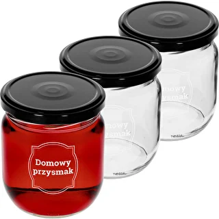 TO-Glas 425 ml mit Aufdruck „Hausgemachte Köstlichkeit“ und schwarzem Deckel Ø 82 – 3 Stück