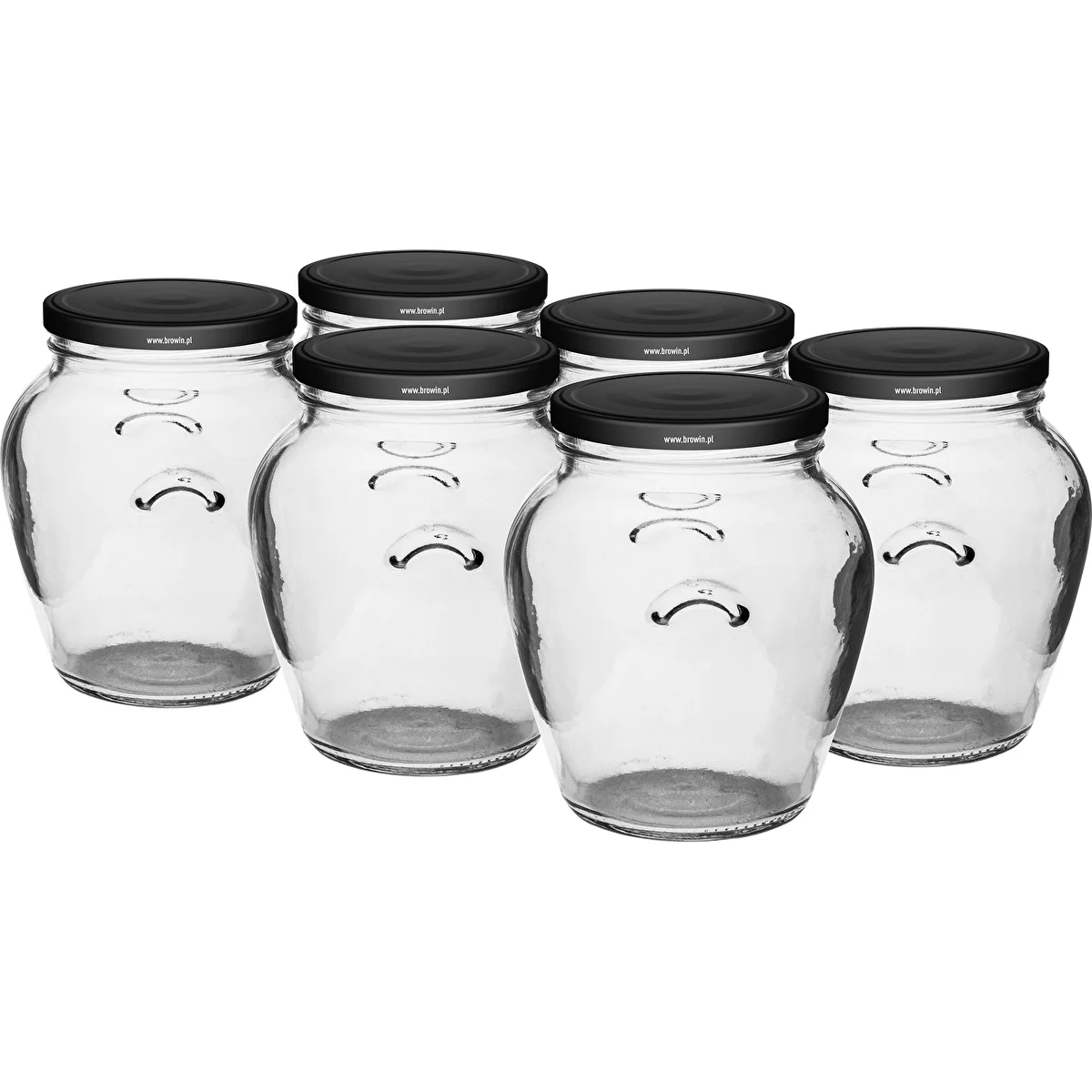 Amfora-Glas 580 ml (Ø 82 mm) mit schwarzem Twist-Off-Deckel, 6 Stück