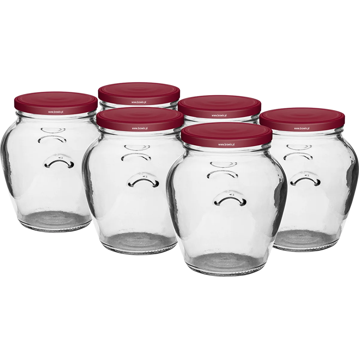 Amphora-Glas 580 ml (Ø 82) mit bordeauxroten Deckeln, 6 Stück