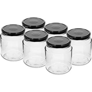 Twist-Off-Glas „Grubasek“ 580 ml mit schwarzem Schraubdeckel, fi 82/6, 6 Stück