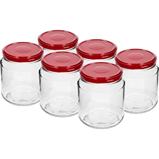 Twist-off-Glas „Grubasek“ 580 ml mit bordeauxfarbenem Deckel fi82/6, 6 Stück