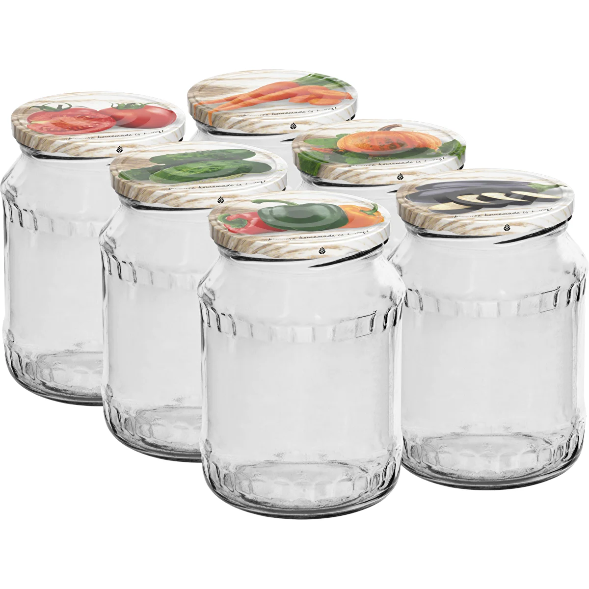 Twist-Off-Gläser (TO) 720 ml mit bunten Deckeln Ø 82/6 – 6er-Set