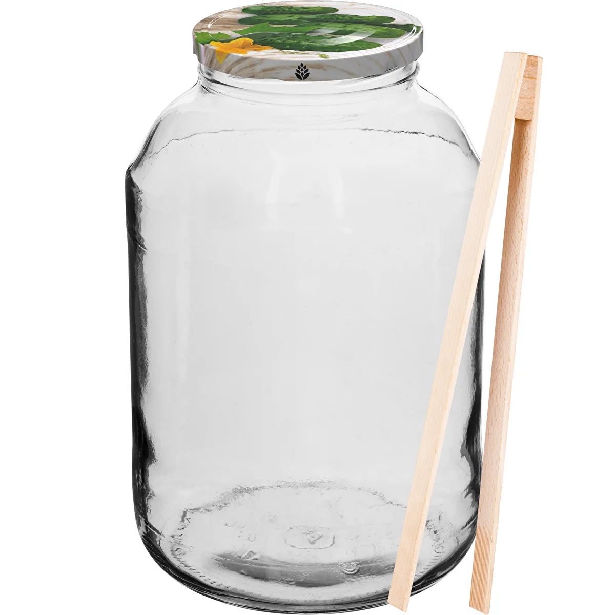 Einmachglas 4 l, farbiger Schraubdeckel + Gabel oder Zange