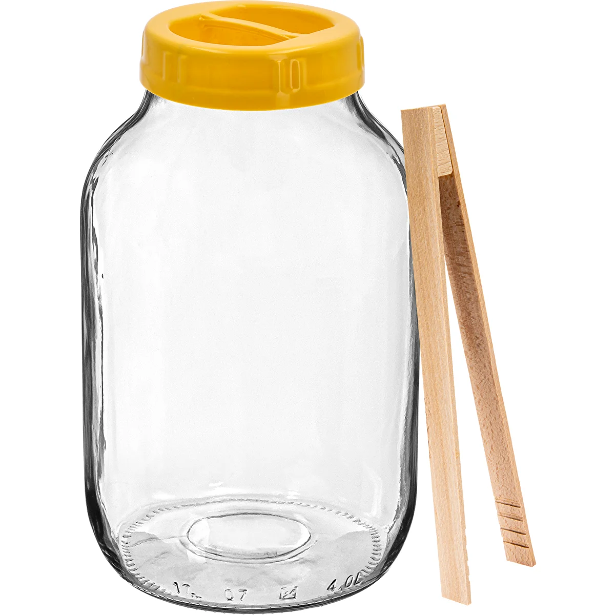 TO-Glas 4 L, Gurkenzange und Twist-Off-Deckel aus Kunststoff Ø 100 mm, mit Tragegriff