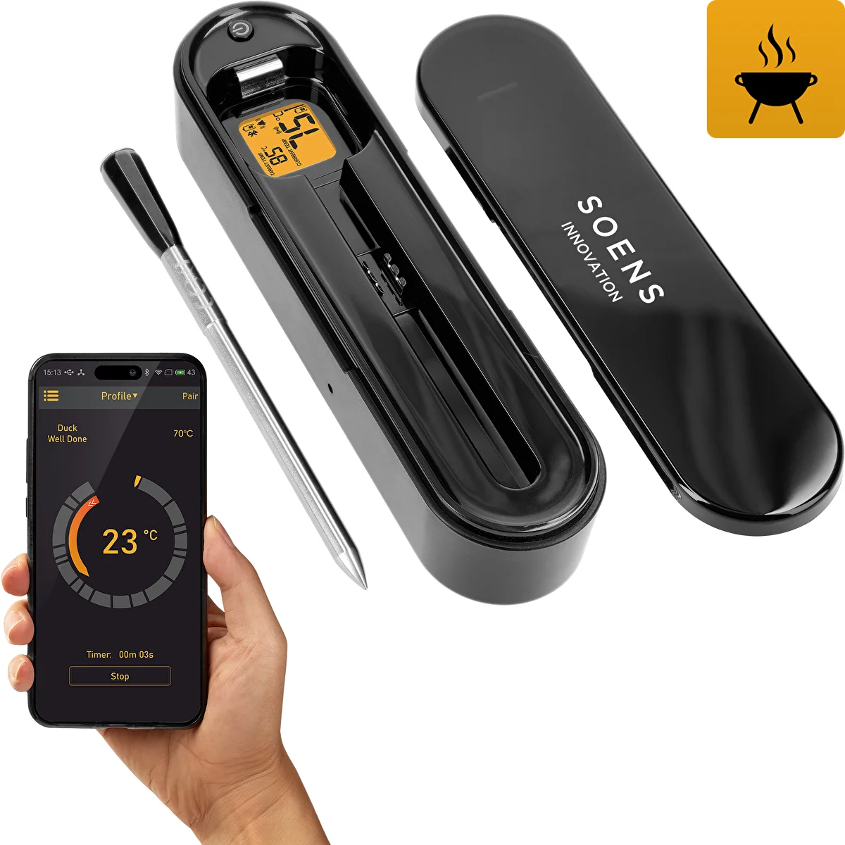 Küchenthermometer mit kabelloser Bluetooth-Sonde