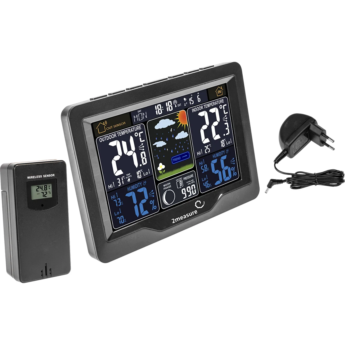 Wetterstation RCC, DCF – elektronisch, beleuchtet, kabellos, mit Sensor, schwarz