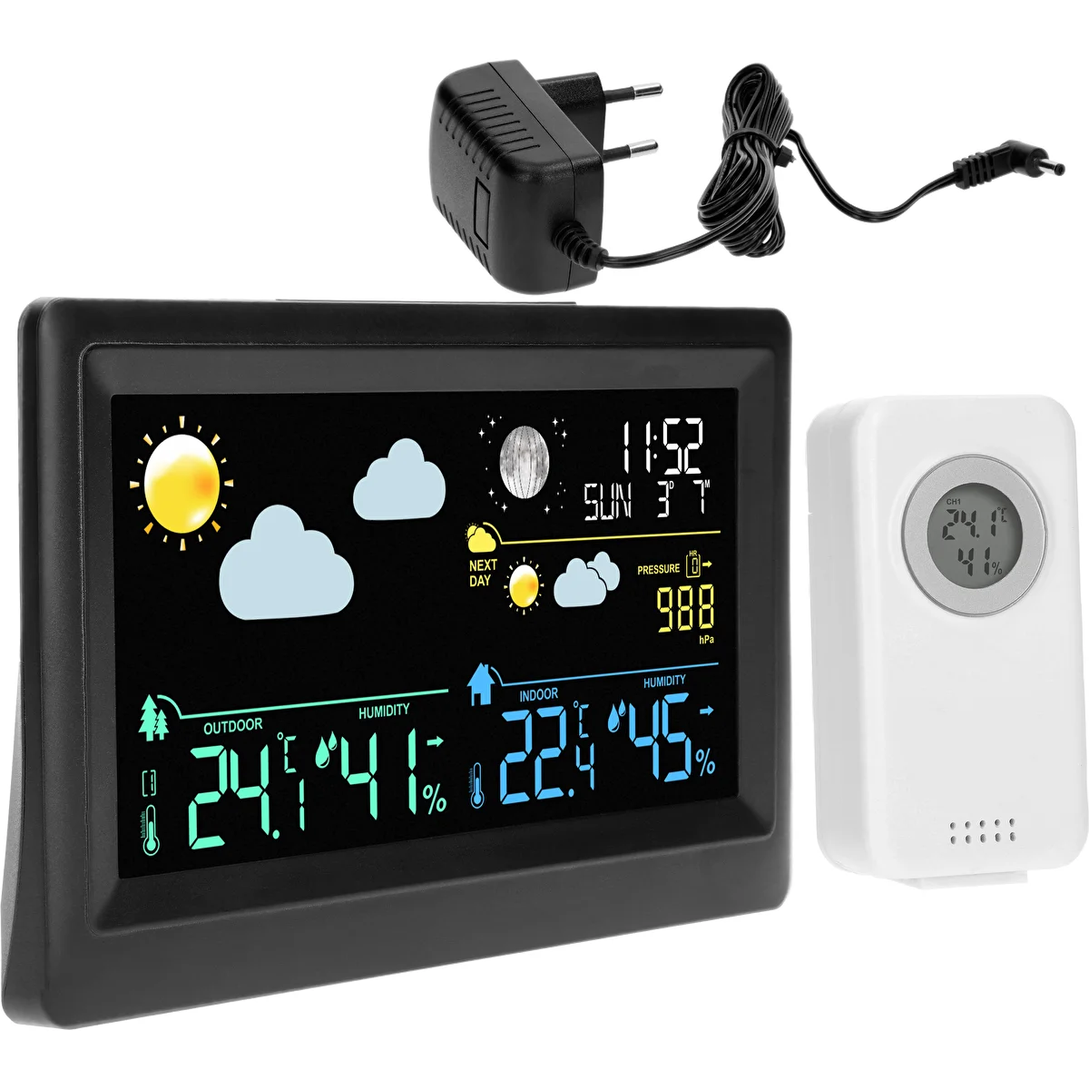 Elektronische Wetterstation – kabellos, mit Sensor, schwarz