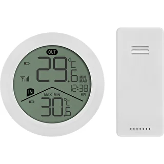 Elektronisches Thermometer der Marke Soens - mit externem Außensensor, rund, weiß