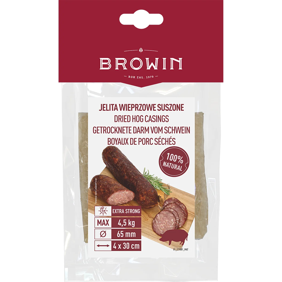 Getrocknete Schweinedärme Kaliber 65 mm, 30 cm – 4 Stück