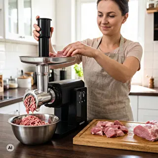 Multifunktionaler Fleischwolf – mit Touch-Bedienfeld, Schneideaufsatz und Passieraufsatz, 2000 W – photo 8