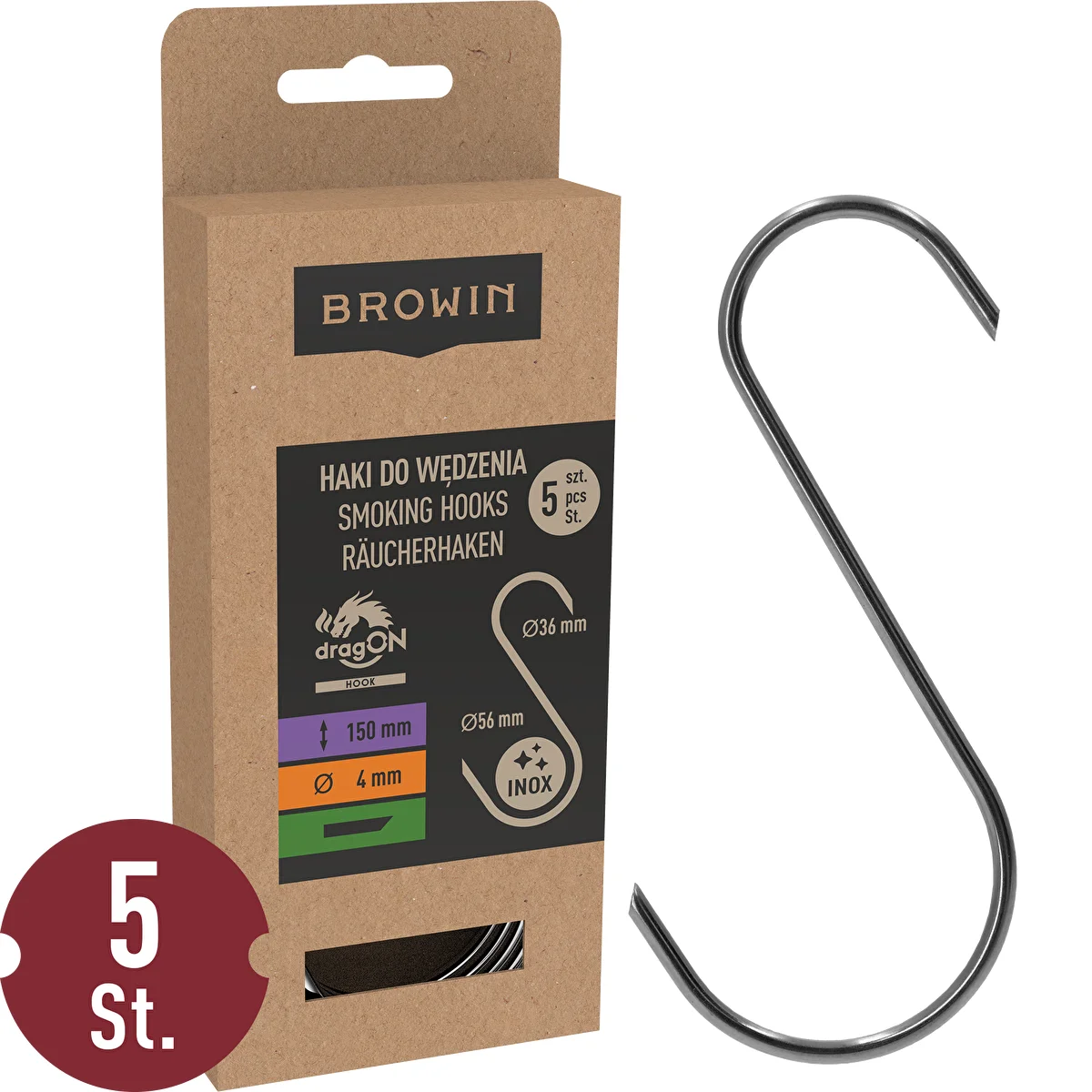 Räucherhaken – S, 45° angeschliffen, 4 mm x 150 mm, 5 Stück