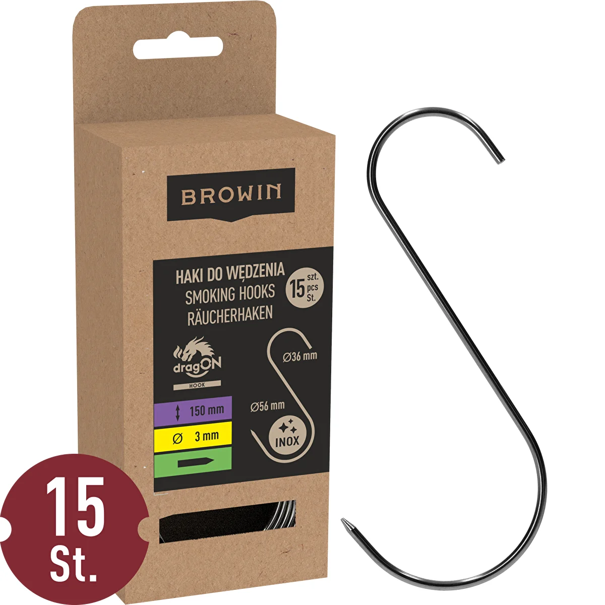 Räucherhaken – S-förmig, geschärft, 3 mm x 150 mm, 15 Stück