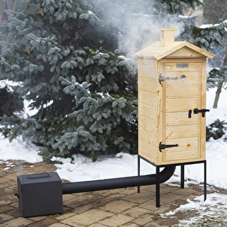 Räucherschrank aus Holz, 100 cm, mit Feuerstelle – photo 5
