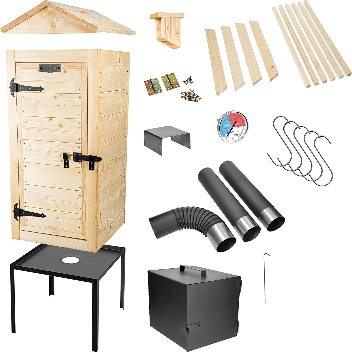 Räucherschrank aus Holz, 100 cm, mit Feuerstelle