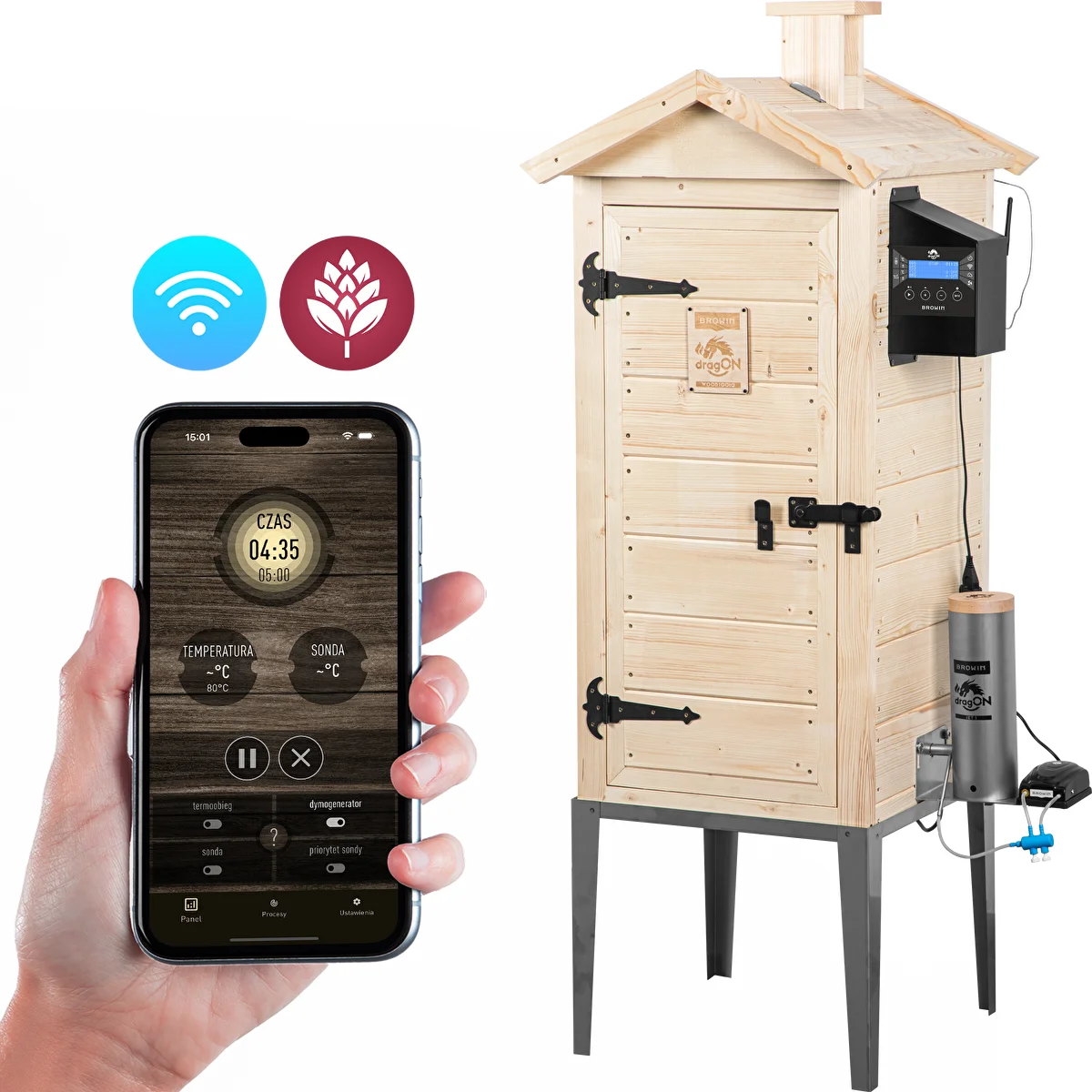 Räucherschrank mit WLAN, 200 L – dragON WOOD 100IQ mit elektrischem Heizmodul und Steuerung