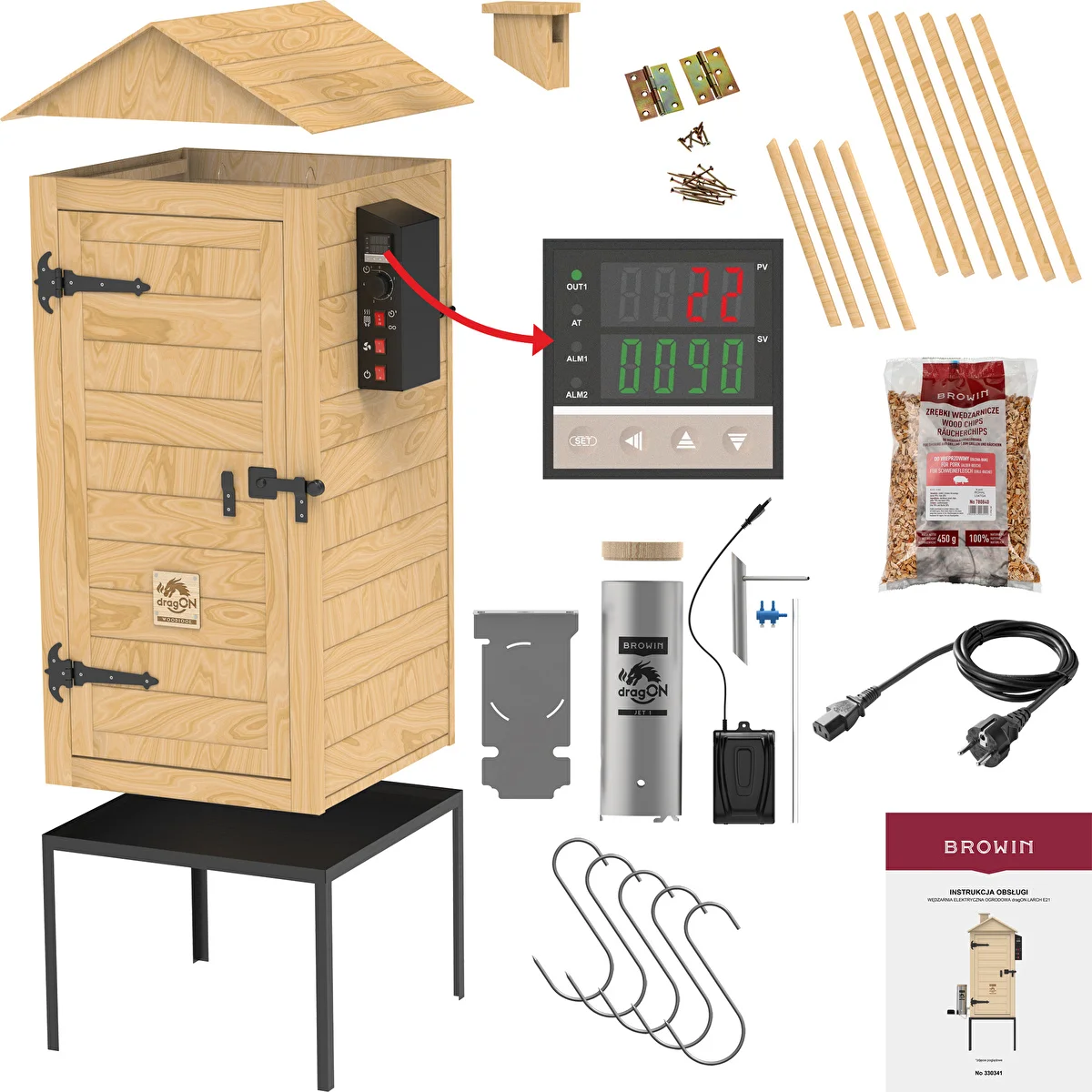 Räucherschrank 200 L dragON Larch E21 – aus Lärche, mit elektrischem Heizmodul und Steuerung