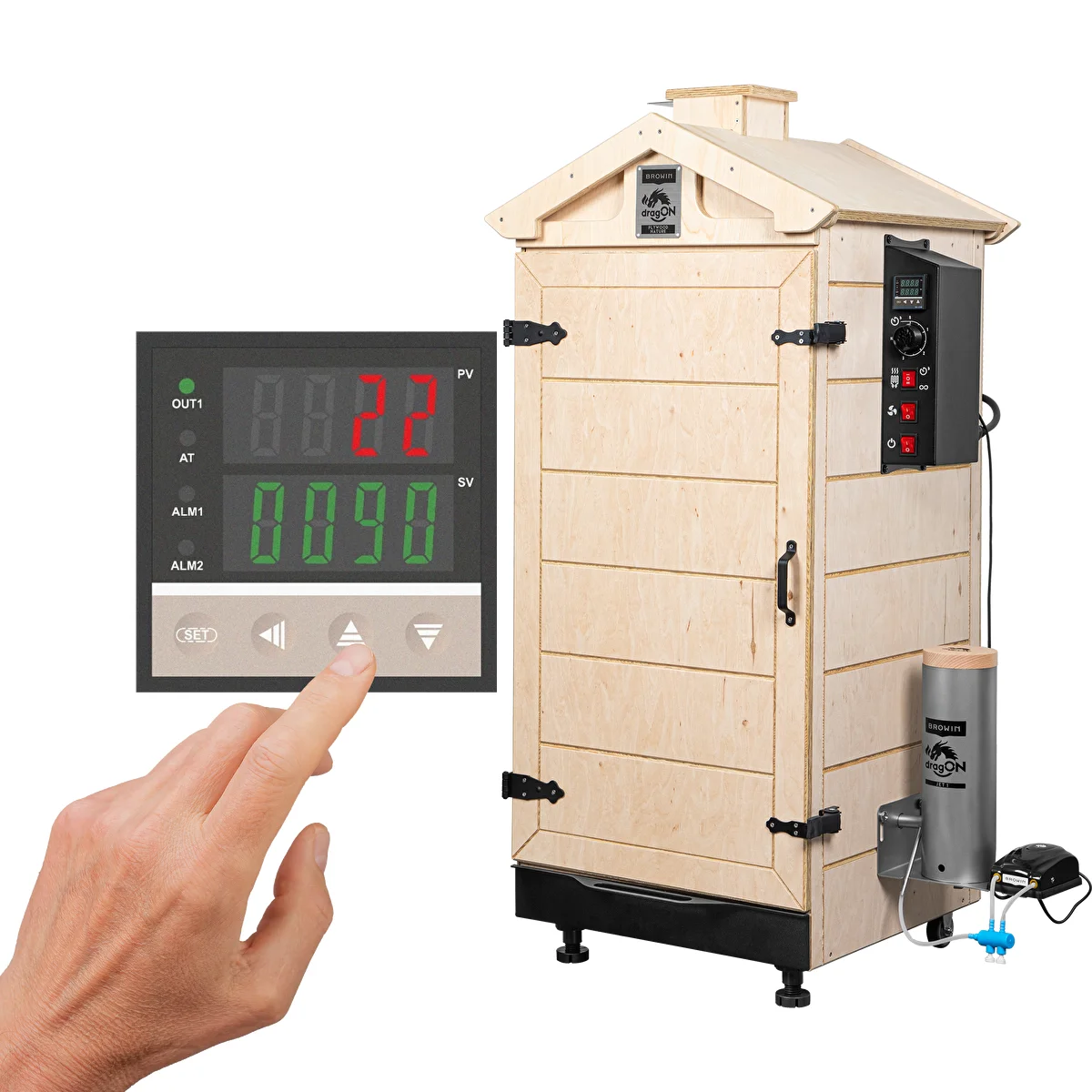 Rahmenloser Räucherschrank dragON PLYWOOD NATURE mit Digitalsteuerung, 200 L