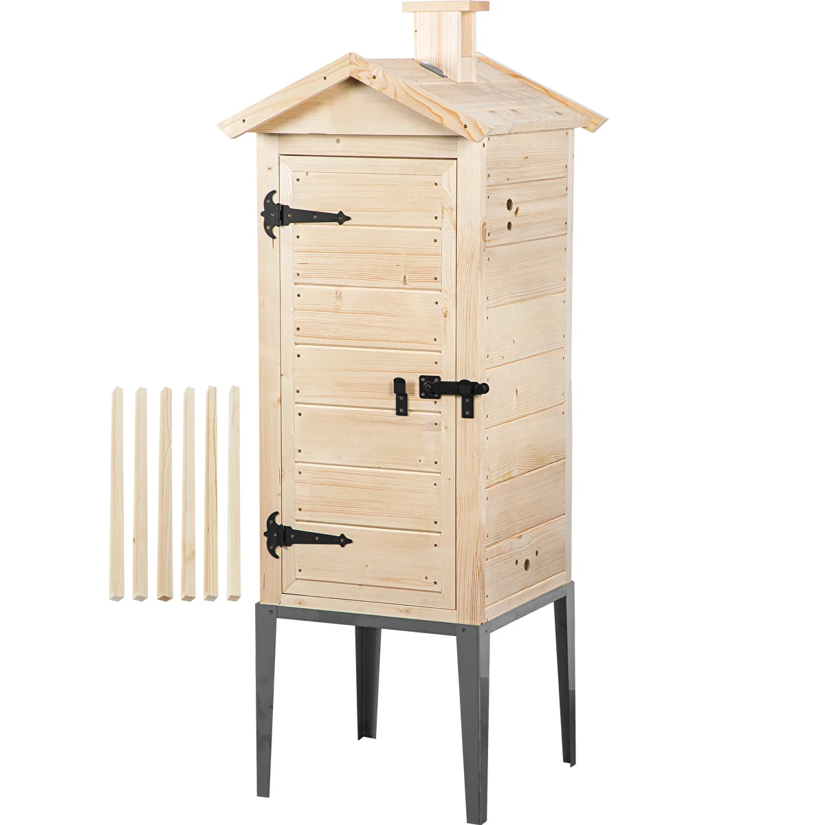 Räucherkammer aus Fichtenholz, 200 L, mit Edelstahl-Untergestell
