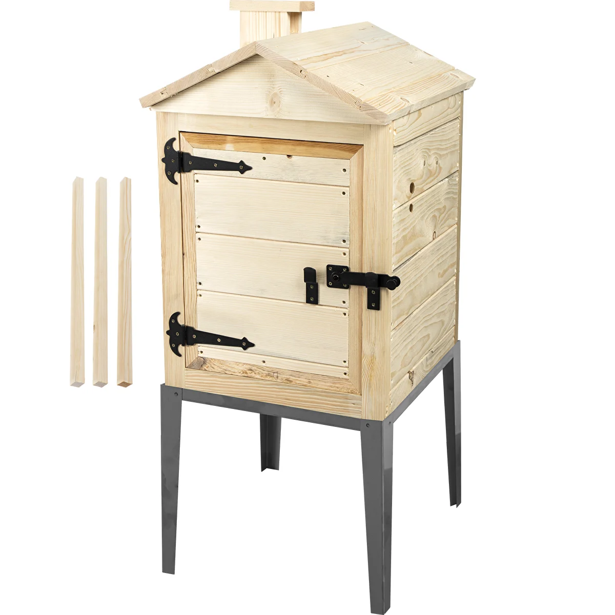 Räucherkammer aus Fichtenholz, 115 L, mit Edelstahl-Untergestell