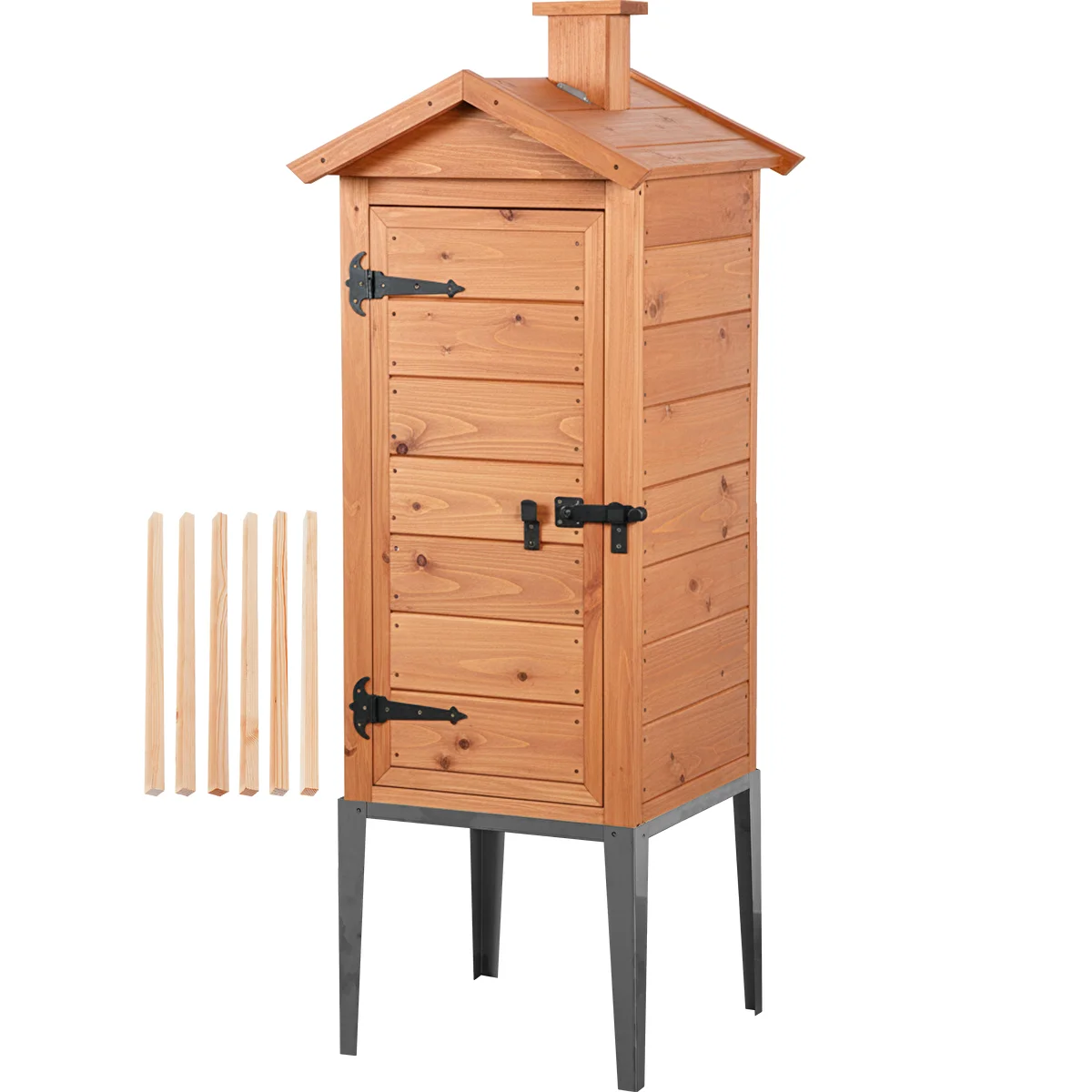 Räucherkammer aus Lärchenholz, 200 L, mit Edelstahl-Untergestell