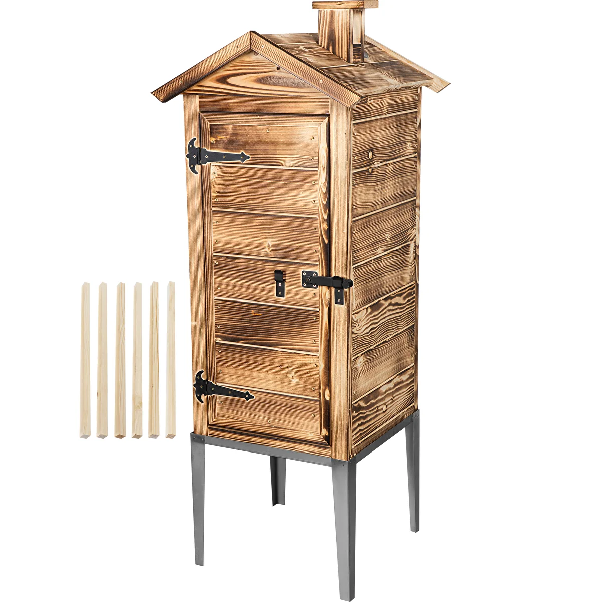 Holzbefeuerte Räucherkammer – aus Fichtenholz, 200 L, mit Edelstahl-Standfuß