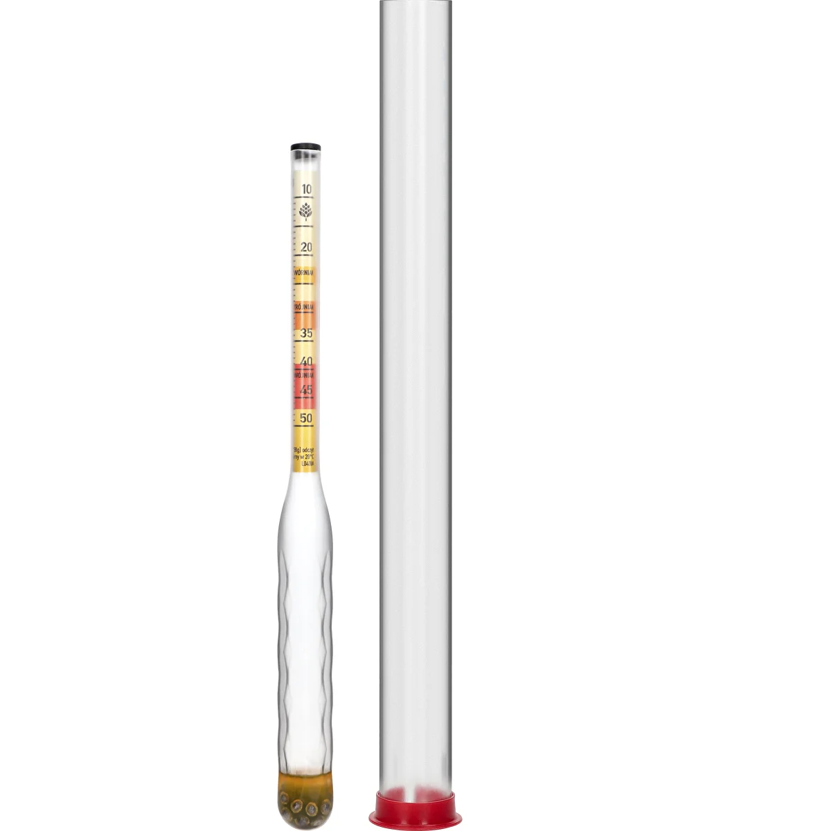 Bruchsichere Met-Spindel mit Messzylinder, Messbereich 10–50 °Blg