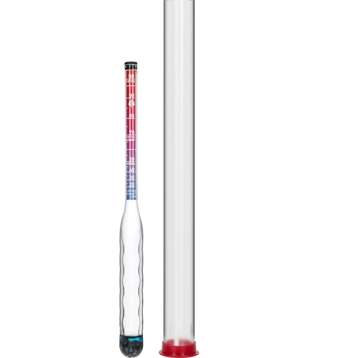 Bruchsicherer Alkoholmeter mit Messzylinder, Messbereich 20–98 %