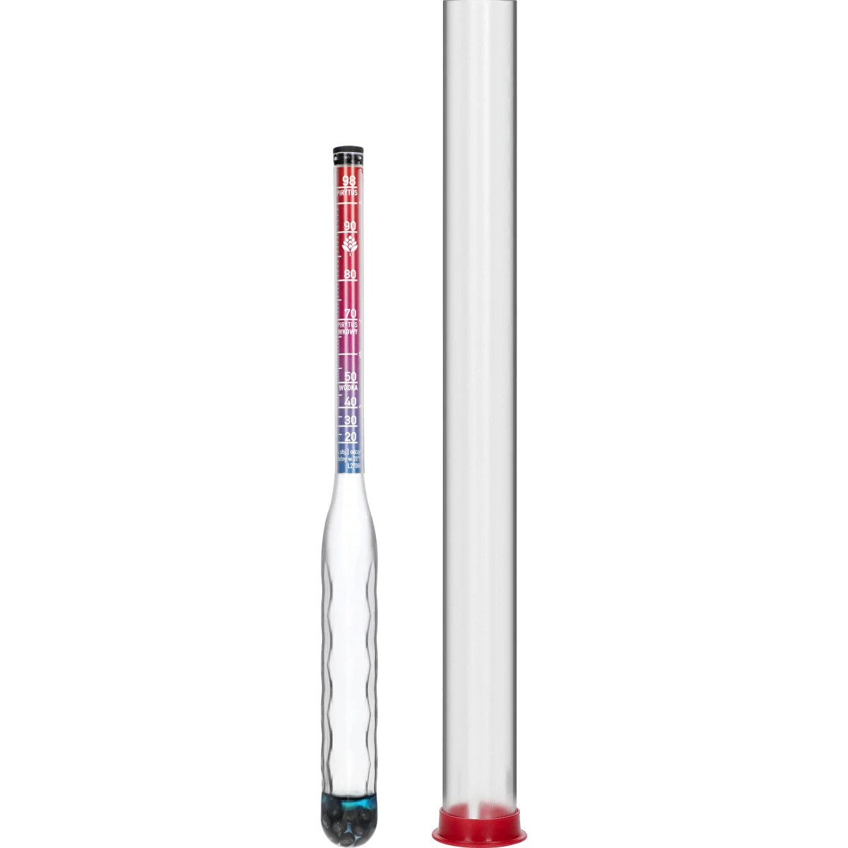 Bruchsicherer Alkoholmeter mit Messzylinder, Messbereich 20–98 %