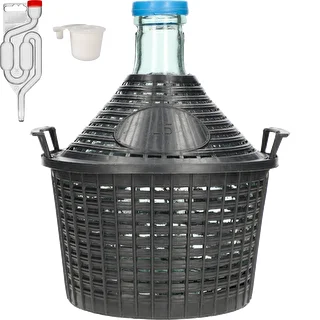 Wein-Set Basic: 5-Liter Glas-Gärballon im Kunststoffkorb, mit Stopfen und Gärrohr