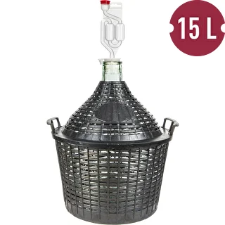 Weinbereitungs-Set Basic: 15 L Glasballon im Kunststoffkorb, mit Stopfen und Gärrohr – photo 2
