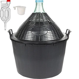Wein-Set Basic: Glasballon 34 L im Kunststoffkorb, mit Stopfen und Gärrohr