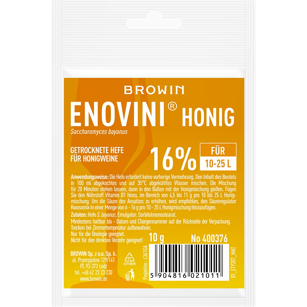 Getrocknete Hefe für Met Enovini® HONEY, 10 g