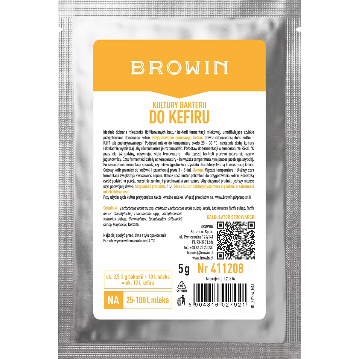 Bakterienkulturen für Kefir und Dickmilch, 5 g