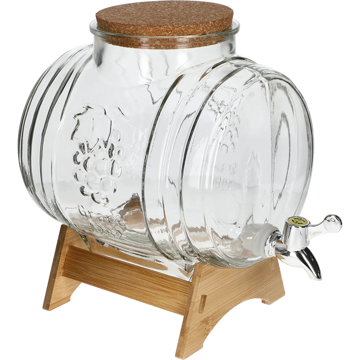 Glasfässchen 5 L, mit weiter Einfüllöffnung, Korken, Ständer und Zapfhahn