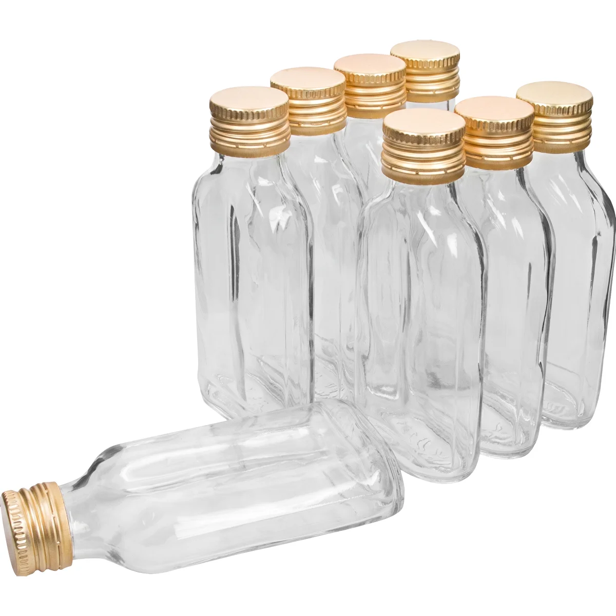 Likörflasche in Flachmannform 100 ml + Schraubverschluss, 8 Stück
